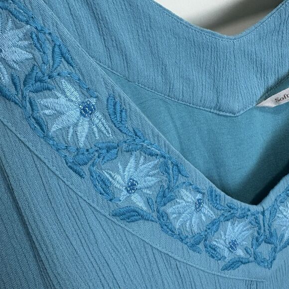 Soft Surrounding’s Palo Gauze Tunic Tank Women's 2X Porcelain Blue Embroidered - Picture 2 of 8